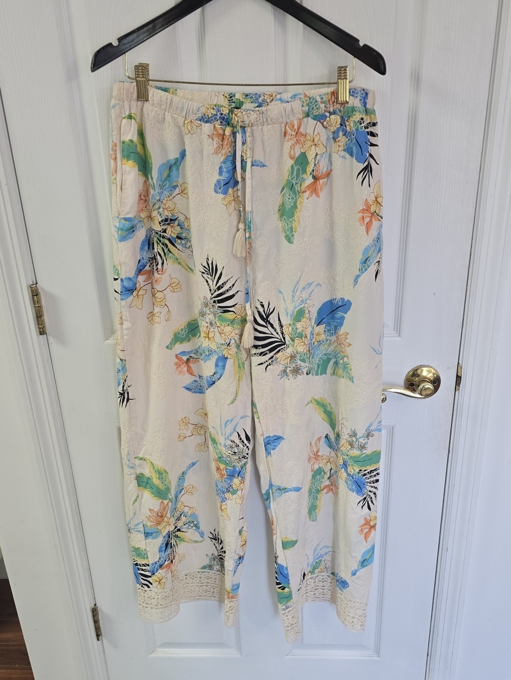 Spaggio Dolce Embroidered Lace Drawstring Tropical Pants Size XL